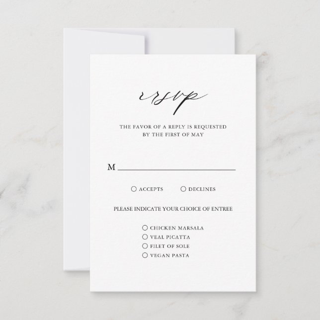 Elegant Calligraphy Simple Meal Wedding RSVP Card (Front)