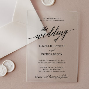 Elegant Calligraphy Simple Modern Minimal Wedding Acrylic Invitations