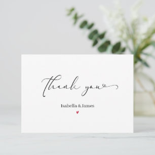 Elegant Calligraphy Simple Red Heart Wedding  Thank You Card