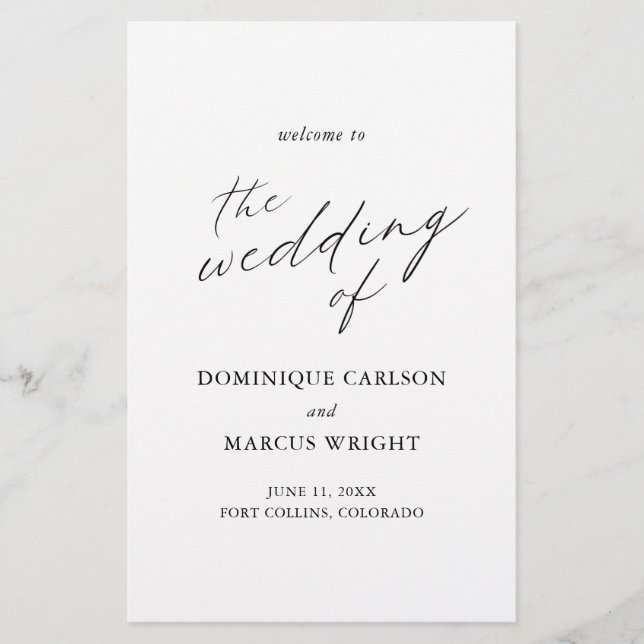 Elegant Calligraphy Simple Wedding Program (Front)