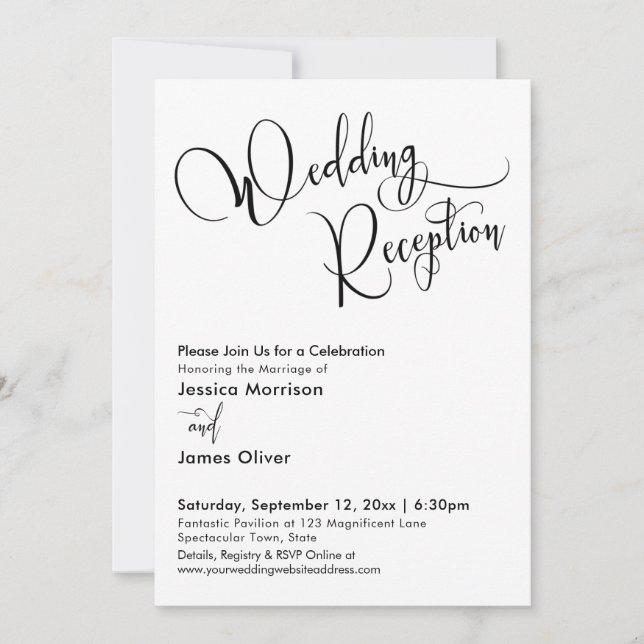 Elegant Calligraphy Simple Wedding Reception Invitation (Front)