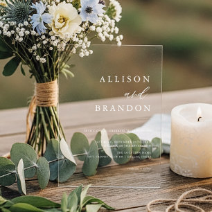 Elegant Calligraphy Simple Wedding Transparent  Acrylic Invitations