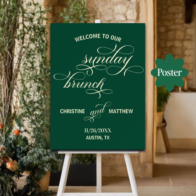 Elegant Calligraphy Sunday Brunch Teal Welcome Poster (Creator Uploaded)