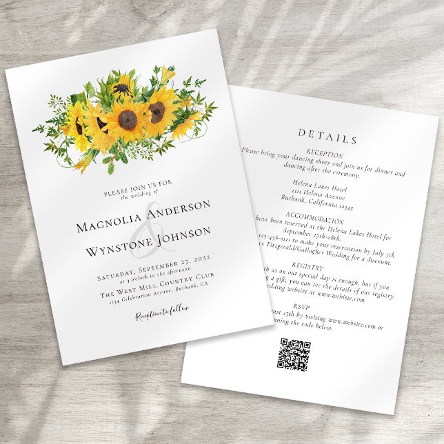 Elegant Calligraphy Sunflower All in One Wedding  Invitation (Creator Uploaded)