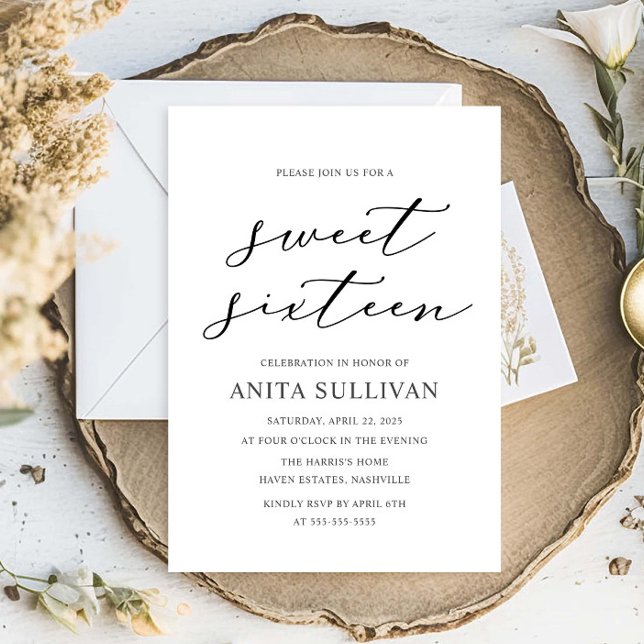 Elegant Calligraphy Sweet Sixteen 16 Birthday Invitation (Creator Uploaded)