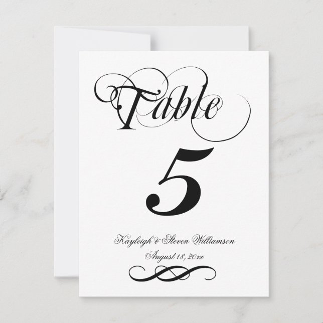 Elegant Calligraphy Table Number (Front)