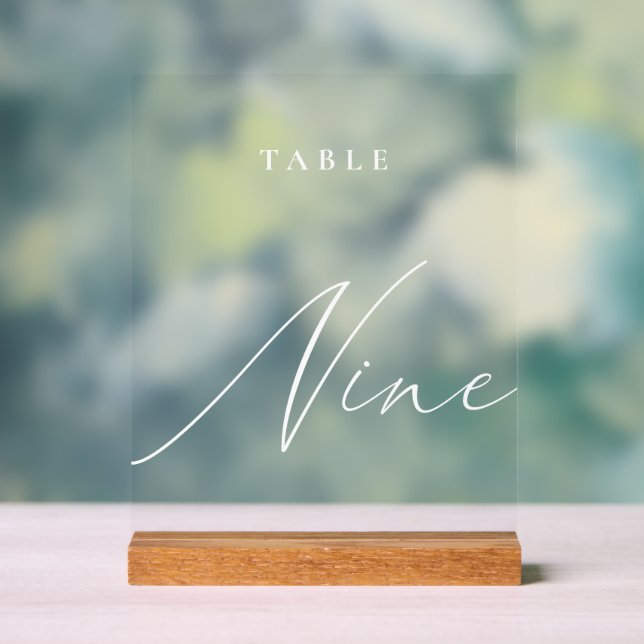 Elegant Calligraphy Table Number Nine Acrylic Sign (Neutral)