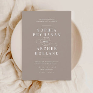 Elegant Calligraphy Taupe Wedding  Invitation