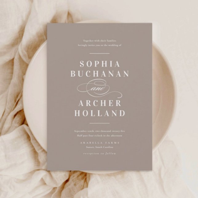 Elegant Calligraphy Taupe Wedding  Invitation (Creator Uploaded)