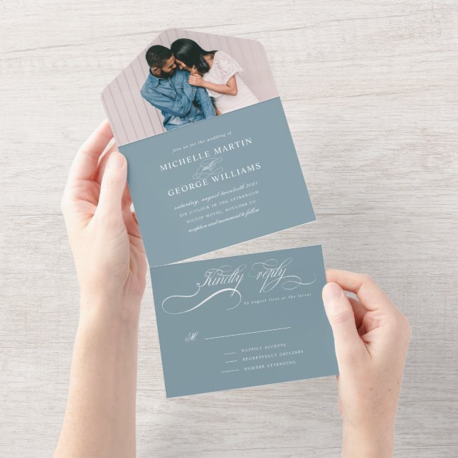 elegant calligraphy teal all in one invitation (Tearaway)
