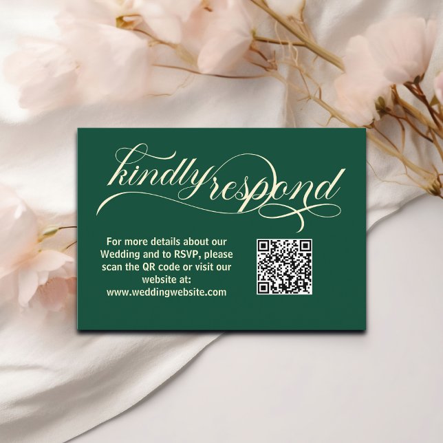 Elegant Calligraphy Teal Wedding QR Code RSVP Card (Creator Uploaded)