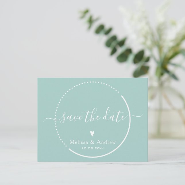 Elegant Calligraphy - Teal Wedding Save the Date Postcard (Standing Front)