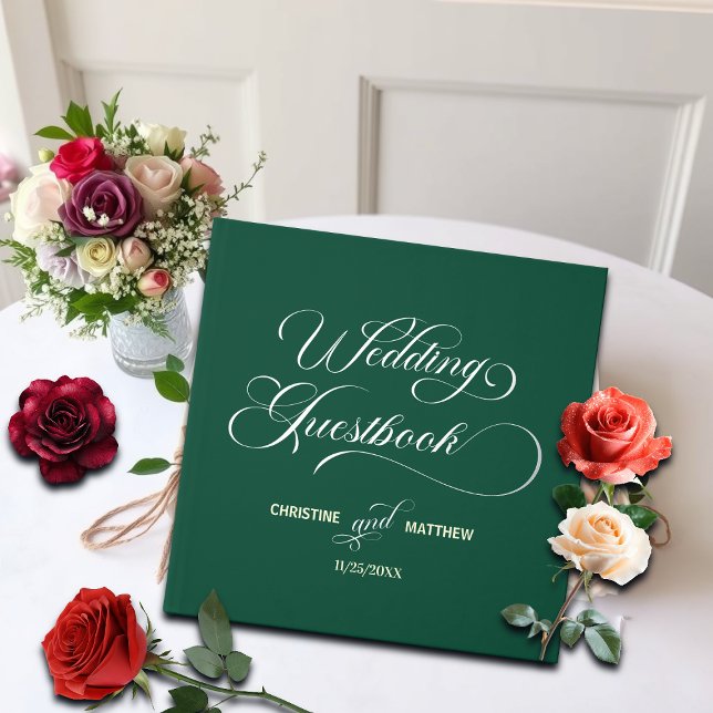 Elegant Calligraphy Teal Wedding Silver Guest Book (Creator Uploaded)