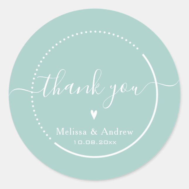 Elegant Calligraphy - Teal Wedding Thank You Classic Round Sticker (Front)
