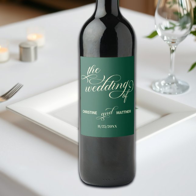 Elegant Calligraphy Teal Wedding Wine Label (Creator Uploaded)