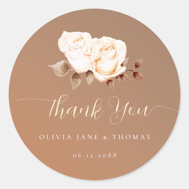 Elegant Calligraphy Terracotta Fall Floral Wedding Classic Round Sticker (Front)