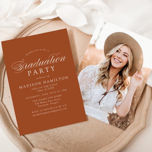 Elegant Calligraphy Terracotta Graduation Party Invitation (Creator Uploaded)