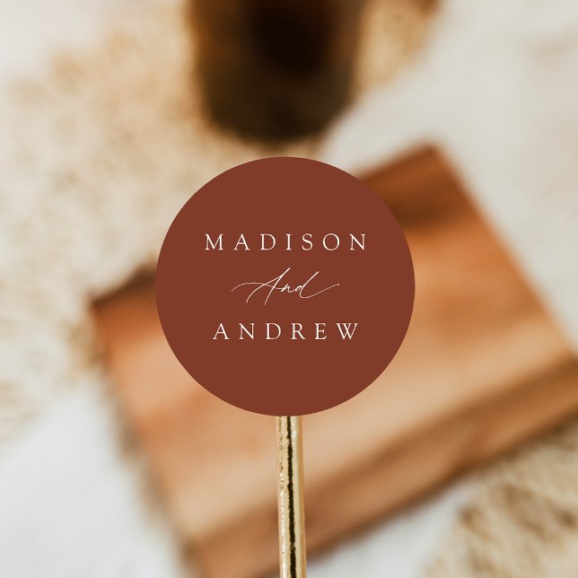 Elegant Calligraphy Terracotta Wedding Classic Round Sticker (Creator Uploaded)