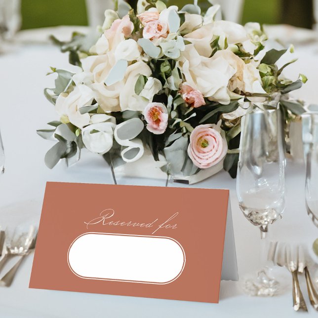 Elegant Calligraphy Terracotta Wedding Reserved Place Card (Elegant terracotta wedding table place cards with nameplate from my Wedding Colors collection)