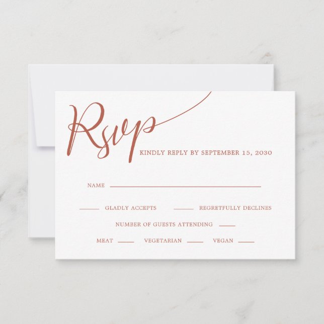 Elegant Calligraphy Terracotta Wedding RSVP Card (Front)
