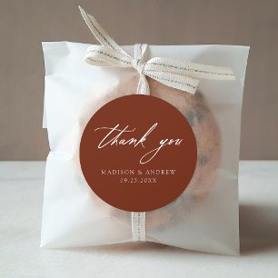 Elegant Calligraphy Terracotta Wedding Thank You Classic Round Sticker