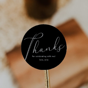 Elegant Calligraphy Thank You Black Classic Round Sticker