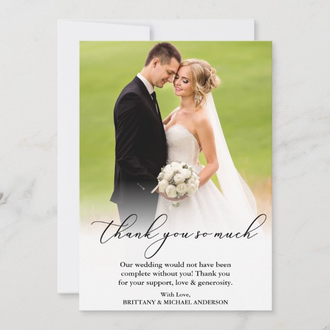 Elegant Calligraphy Thank You So Much Wedding Card (Front)