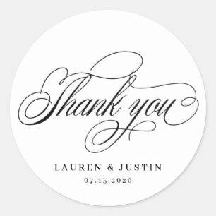 elegant calligraphy thank you wedding monogram classic round sticker