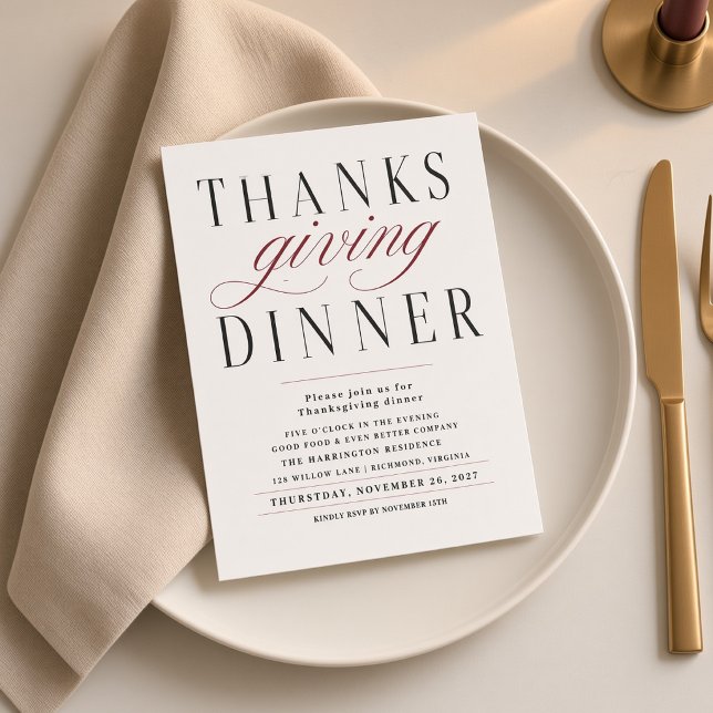 Elegant Calligraphy Thanksgiving Dinner Invitation (Creator Uploaded)