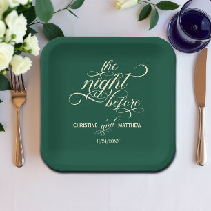 Elegant Calligraphy The Night Before Teal Wedding Paper Plate