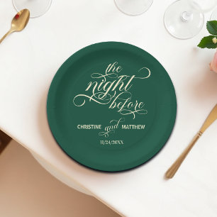 Elegant Calligraphy The Night Before Teal Wedding Paper Plate