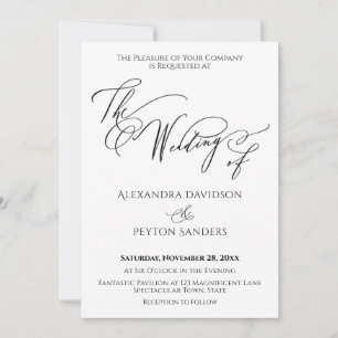 Elegant Calligraphy "The Wedding of" Black & White Invitation
