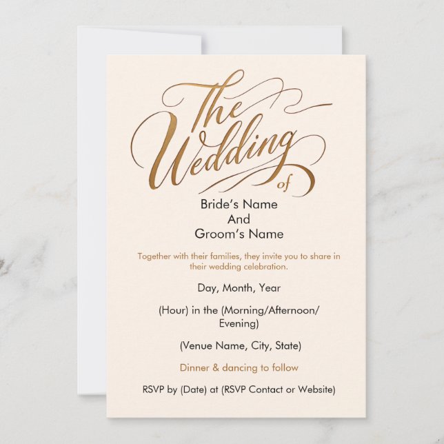 Elegant Calligraphy "The Wedding of" Invitation  (Front)