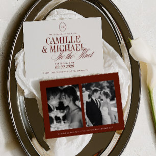 Elegant Calligraphy Tie The Knot 2 Photo Wedding Invitation