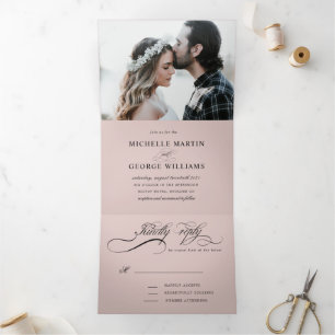 elegant calligraphy tri fold wedding invitation