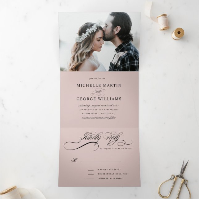elegant calligraphy tri fold wedding invitation (Inside)