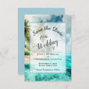 Elegant Calligraphy Tropical Beach Wedding Save The Date
