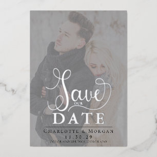 Elegant Calligraphy Two Photo Save the Date Foil
