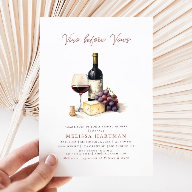 Elegant Calligraphy Vino Before Vows Bridal Shower Invitation (Creator Uploaded)