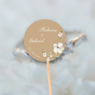 Elegant Calligraphy Watercolor Floral Wedding Classic Round Sticker