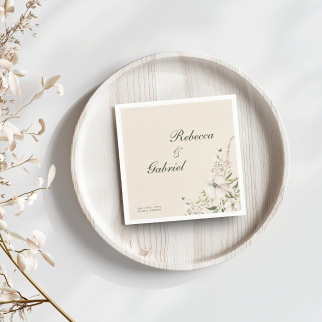 Elegant Calligraphy Watercolor Floral Wedding Napkin (Creator Uploaded)