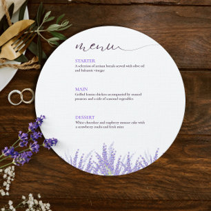 Elegant Calligraphy Watercolor Lavender Wedding Menu