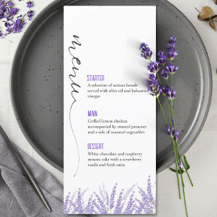 Elegant Calligraphy Watercolor Lavender Wedding Menu