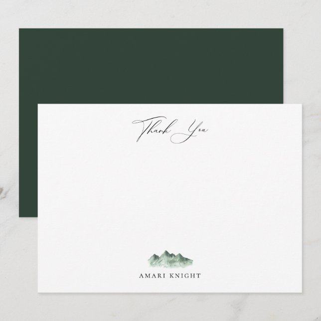 Elegant Calligraphy Watercolor Mountain Thank You Card (Front/Back)