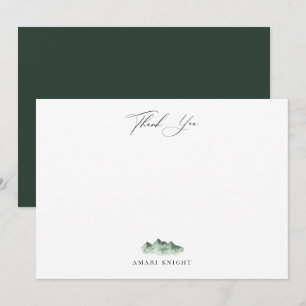 Elegant Calligraphy Watercolor Mountain Thank You Card