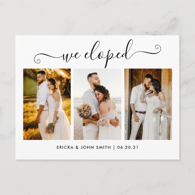 Elegant Calligraphy We Eloped Photo Elopement Announcement Postcard (Front)