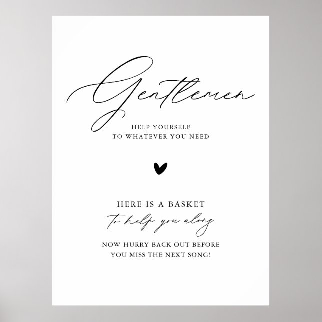 Elegant Calligraphy Wedding Bathroom Basket Sign (Front)