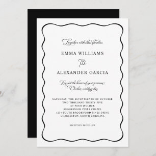 Elegant Calligraphy Wedding Black Wavy Border Invitation