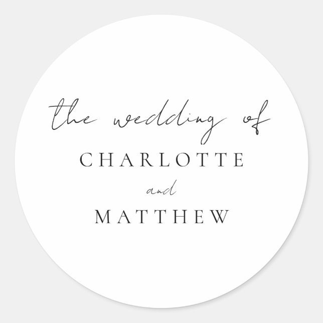 Elegant Calligraphy Wedding Classic Round Sticker (Front)