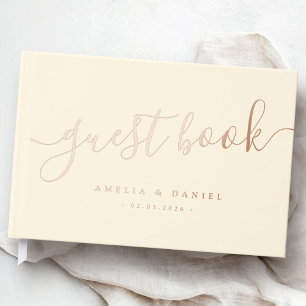 Elegant calligraphy wedding cream coloured real guest book